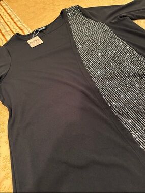 NWT BloomChic Dress, Stunning Black Midi with Sequin Panel, Poly Blend, 22-24